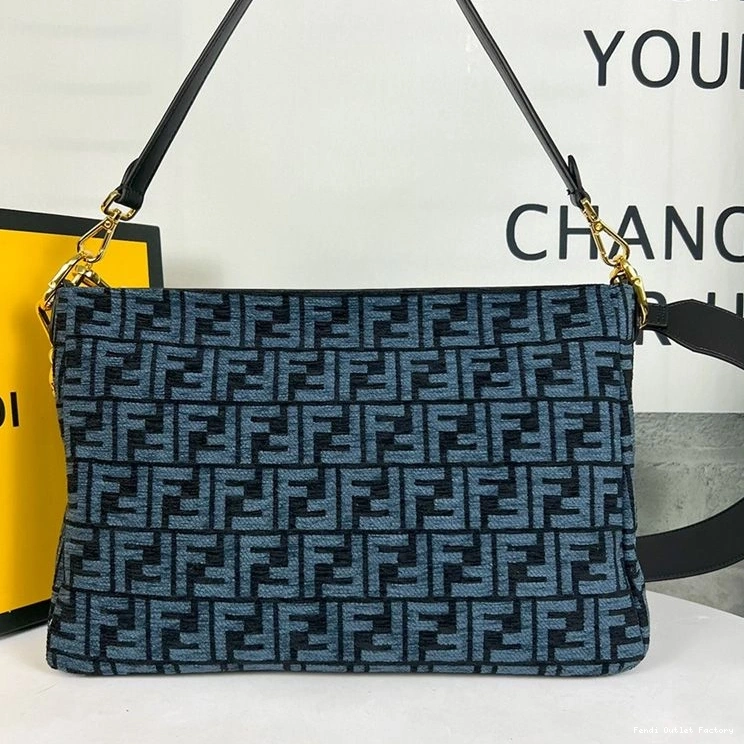 Vintage HOT Fabric Shoulder Zip O'Lock Blue FF In Fendi Bag Tapestry 0824